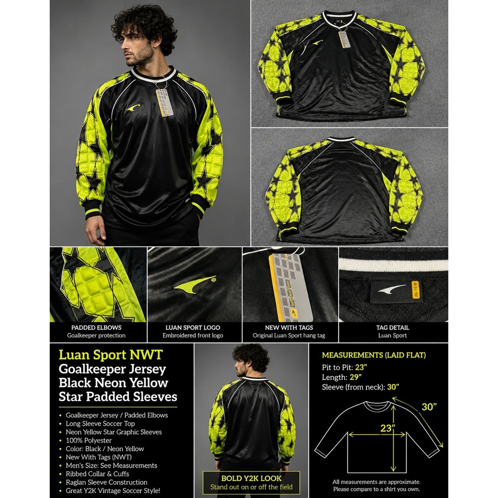 NWT UCAN Sport Goalkeeper Jersey Mens 2XL Black Neon Yellow Padded Soccer Shirt